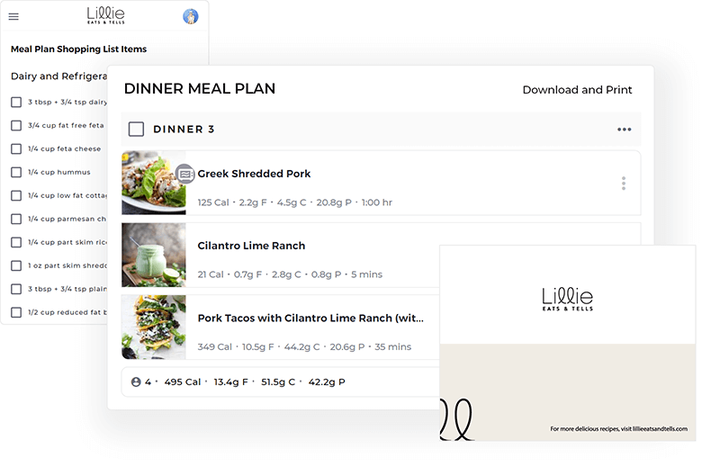 Meal plan with shopping list and cover