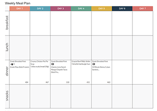 Meal plan calendar